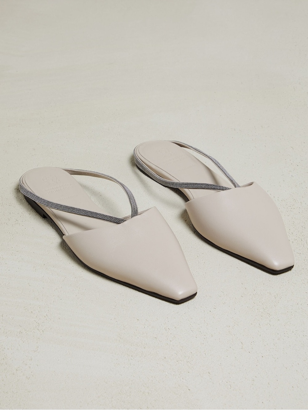 Brunello Cucinelli Women’s Pointed Slingback Flats in Light Beige
